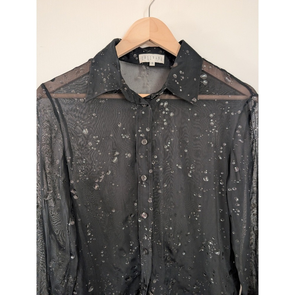 Parallel Black Sheer Droplet Button Up Womens S Grunge Whimsigoth Art Goth FLAW